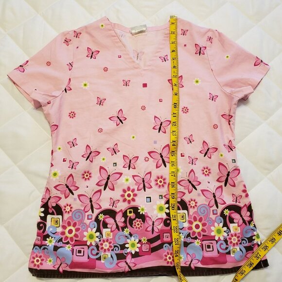 Small Scrub Top- Butterfly Pattern w/side pockets - Picture 6 of 8